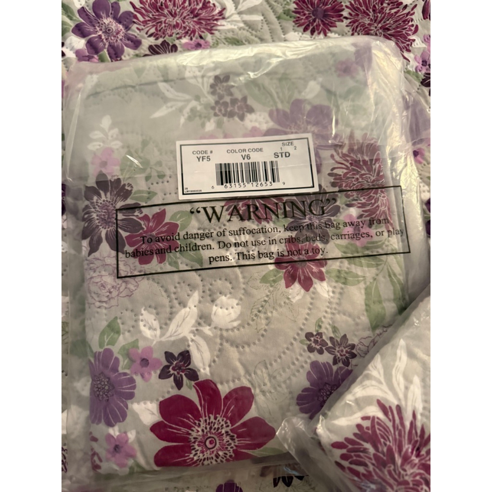 Floral Quilt Bedspread Set 3 Pc Full Queen Purple Green Quilted Coverlet w Shams - Picture 5 of 8